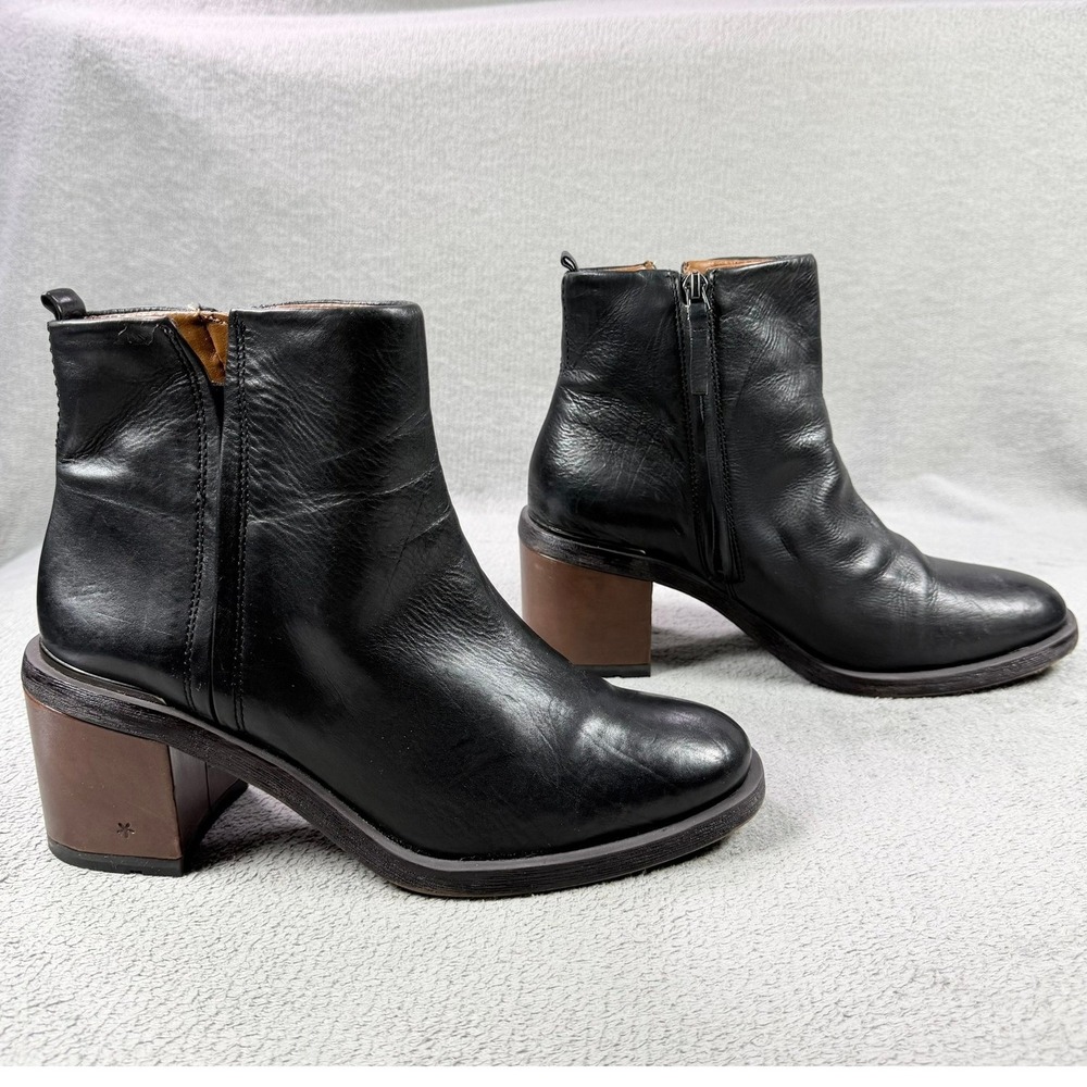 Franco Sarto Womens 9.5M Black Leather Kessa Block Heel Side Zip Ankle Booties